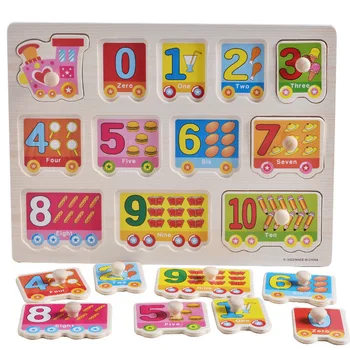Dimensiuni mari, Copilul Montessori Puzzle din Lemn Mână Apuca Bord Set Jucarii Educative Infantil Desene animate numărul scrisoare de Matematica Puzzle copii Cadou