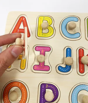 Dimensiuni mari, Copilul Montessori Puzzle din Lemn Mână Apuca Bord Set Jucarii Educative Infantil Desene animate numărul scrisoare de Matematica Puzzle copii Cadou