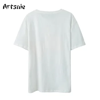 Artsnie alb desene animate print t shirt pentru femei de vară o-gat maneci scurte din bumbac topuri femme streetwear casual supradimensionat tricou mujer