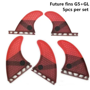 Tri-quad fin set Viitor G5+GL aripioare placă de surf aripioare de culoare Roșie surf aripioare Fagure de miere din fibra de sticla