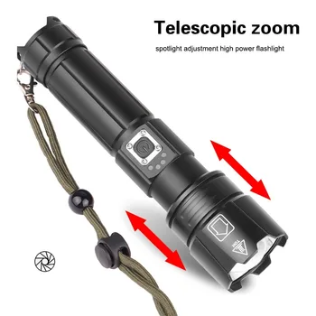 Tactic Telescopic Lanterna Reincarcabila Putere de Afișare XHP70 Orbire rezistent la apa Lanterna Felinar Camping Pescuit Lumina