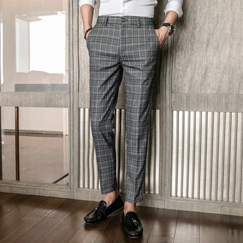 Noi barbati slim straight costum pantaloni, coreeană afaceri de moda pantaloni casual,personalizate cu dungi, carouri de imprimare de moda pentru bărbați pantaloni
