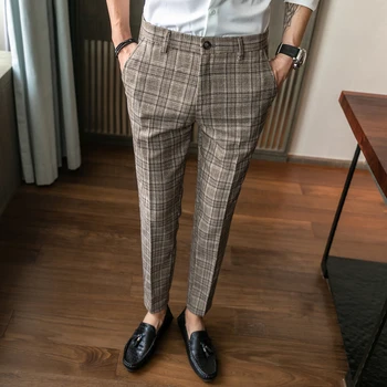 Noi barbati slim straight costum pantaloni, coreeană afaceri de moda pantaloni casual,personalizate cu dungi, carouri de imprimare de moda pentru bărbați pantaloni