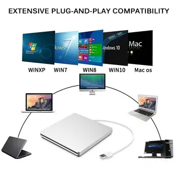 USB3.0 Extern, CD/DVD-Writer DVD-ROM Unitatea Optică player Slot de Încărcare Portatil pentru Windows 7/8/10 Mac-uri Notebook Driver