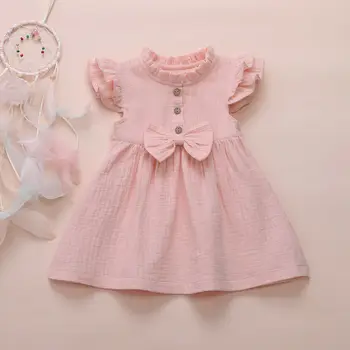 2020 Princess Toddler Copii Baby Girl Dress 1-6Y Solid Lenjerie de pat Butonul Zburli Maneca Rândul său, în Jos Guler Arc Partid Rochie a-Line pentru Haine