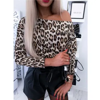 Femei Bluza Lady Maneci Lungi Leopard Print Shirt Doamnelor De Pe Umăr Casual, Topuri Femei, Topuri Si Bluze Doamnelor Camasi