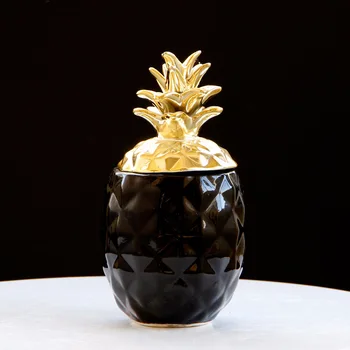 VILEAD 15.5 cm 20.5 cm Ceramice Ananas Cutie de Depozitare pentru Bijuterii Negru Ananas Figurine Fructe Meserii Ornamente Pentru Birourile de Acasă
