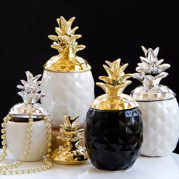 VILEAD 15.5 cm 20.5 cm Ceramice Ananas Cutie de Depozitare pentru Bijuterii Negru Ananas Figurine Fructe Meserii Ornamente Pentru Birourile de Acasă