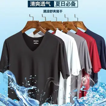 De mari dimensiuni matase de gheață fără sudură cu mânecă scurtă tricou bărbați vară V-gât jumătate cu mâneci tricou sport pentru tineret singlet culoare solidă