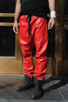 27-46 Noi 2020 Bărbați clohting moda hiphop bloc de culoare curea casual pantaloni harem pantaloni de piele pantaloni plus dimensiune costume