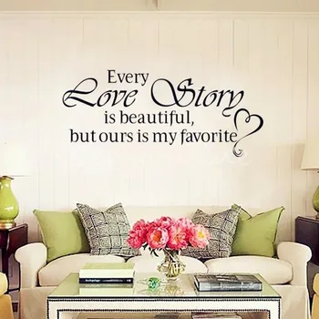 POOMOO Decalcomanii de Perete Fiecare Poveste de Dragoste este Frumos Decor de perete de vinil decal citat autocolant Inspirație decor acasă
