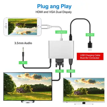 4 In1 Digital Audio Video HDTV Converter pentru IPhone-ul La HDMI VGA AV Adaptor pentru IPhone Xs X XR 8 7 6plus pentru IPad Air/mini/pro