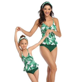 2020 Nou Mama Si Fiica Costume De Baie Femei De Vară Pentru Copii Fete Frunze De Imprimare De Costume De Baie Bikini Seturi Familie Haine De Potrivire