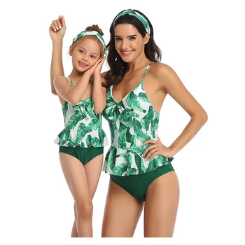 2020 Nou Mama Si Fiica Costume De Baie Femei De Vară Pentru Copii Fete Frunze De Imprimare De Costume De Baie Bikini Seturi Familie Haine De Potrivire