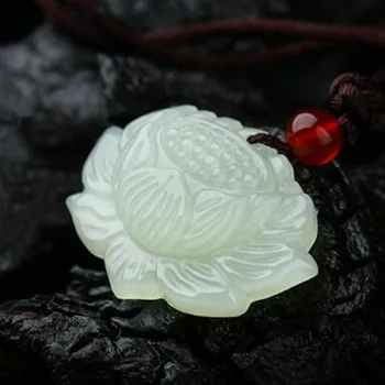 Naturale Xinjiang Jad Alb Floare de lotus Jad Pandantiv Bijuterii Norocos de bun augur Amuleta Pandantive Jad Bijuterii Fine