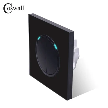 Coswall 2 Banda 1 Mod Aleatoriu Click On / Off Lumina de Perete Comutator Cu Indicator LED Cavalerul Negru Cristal Geam Panou