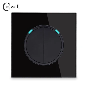 Coswall 2 Banda 1 Mod Aleatoriu Click On / Off Lumina de Perete Comutator Cu Indicator LED Cavalerul Negru Cristal Geam Panou