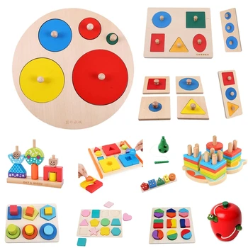 Din Lemn Forme Geometrice De Sortare Montessori Math Puzzle Colorat De Învățare Preșcolară Joc Educativ Pentru Copii Toddler Jucarii