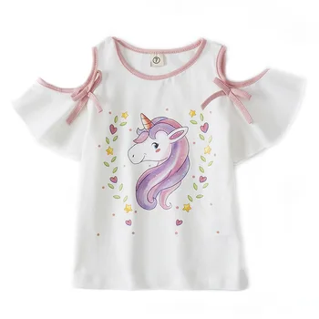 Moda de vara Fete Unicorn T-shirt Nou Pe Umăr Copii Mâneci Scurte Alb, Roz, Tricouri Copil din Bumbac Topuri Pentru Haine