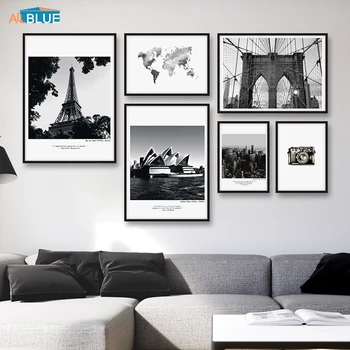 New York, Paris, Oraș, Peisaj, Arta De Perete Panza Pictura Nordică Postere Si Printuri Alb Negru Decor Imaginile Pentru Camera De Zi