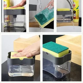 Sapun lichid Dozator de Pompa cu Burete Titularul de Curățare Recipient Manuală Apăsați Săpun Organizator Bucătărie Instrument de curățare Acasă