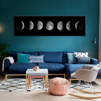 Faza de Luna Alb-Negru Postere Canvas Printuri de Arta Nordică Arta de Perete Pictura Abstracta Poza Perete pentru Camera de zi Decor Acasă