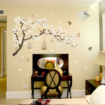Copac mare de Flori Autocolante de Perete Colivie Păsări Decor Acasă imagini de Fundal pentru Camera de zi Dormitor Vinil DIY Decorare Camere