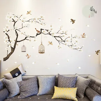 Copac mare de Flori Autocolante de Perete Colivie Păsări Decor Acasă imagini de Fundal pentru Camera de zi Dormitor Vinil DIY Decorare Camere