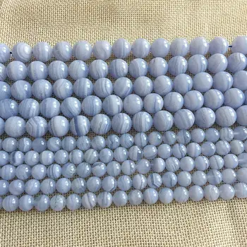 Naturale Albastru Calcedonie, Piatra Margele Rotunde Netede Lace Stripe Agate 4 mm 6 mm 8 mm 10 mm 12 mm DIY Bijuterii de Luare de Bună Calitate