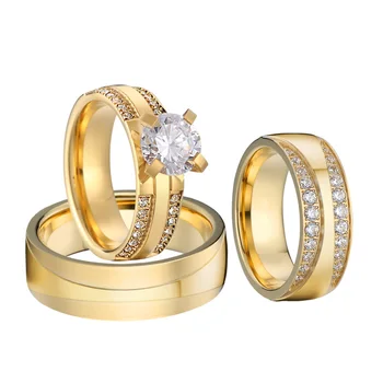 3pcs de Lux din Dubai Aur Iubitorii promit inele de nunta set pentru cupluri, bărbați și femei Alianța căsătorie inel de logodna
