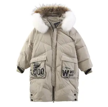 -30 de grade 2019 iarna nou brand de moda jachete jos copiilor lung îngroșa haine calde fete îmbrăcăminte exterioară topuri real guler de blană