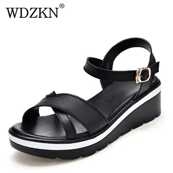 WDZKN Femei Sandale de Vara Casual, Pantofi de Moda Alb-Negru din Piele sandale Gladiator Sandale Pentru Femei Sandale cu Platforma