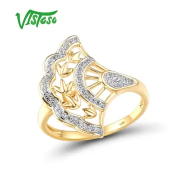 VISTOSO Inele de Aur Pentru Femei Pur 14K 585 Aur Galben Diamant Spumant Promit Inele de Logodna, Aniversare Bijuterii Fine