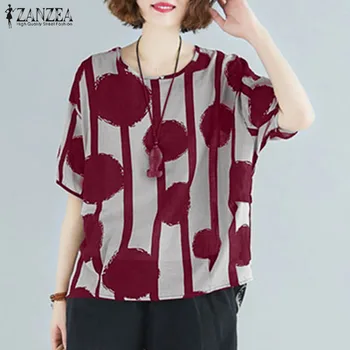 ZANZEA Vara Vintage Imprimate Bluza Femei cu Maneci Scurte-Tunica Topuri Casual Tricou Vrac Retro O de Gât Blusas Combinezon Plus Dimensiune