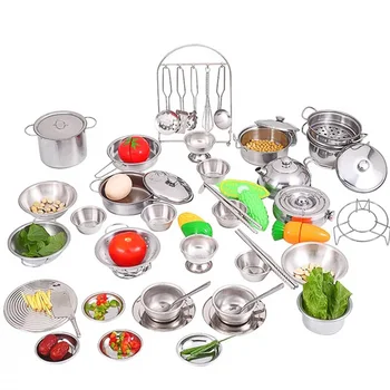 32pcs de Bucătărie din Oțel Inoxidabil de Gătit Ustensile de Vase de Bucătărie Alimente Cadou Mini Bucatarie Cook Instrumente de Simulare Joc de Gatit Jucărie