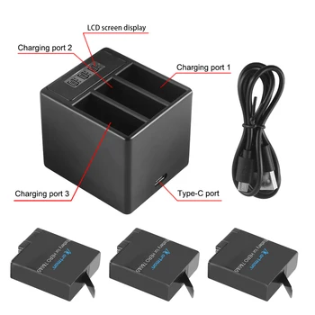Artman Gopro 1500mAh Înlocuire Baterii(3-Pack) și 3-Canal LCD Încărcător pentru GoPro Hero 7/6/5 Negru,Eroul 2018