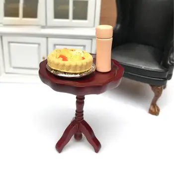 Casă De Păpuși În Miniatură Din Lemn Rotund Bucătărie, Masă De Cafea Tabelul 1:12