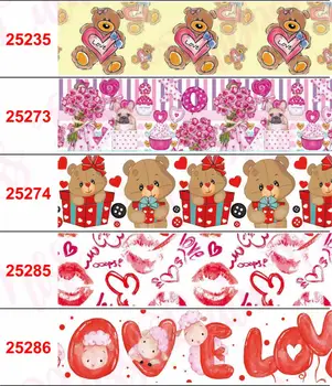 16mm-75mm Dragoste Inima de Flori Imprimate Grosgrain/Dușman Panglică de Desene animate Ursul Panda Păr DIY Bowknots Fericit Ziua Îndrăgostiților 50yards/rola
