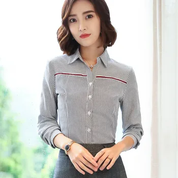 Noua Moda Cu Dungi De Design De Înaltă Calitate Din Bumbac Tricou Formale De Afaceri Slim Cu Maneca Lunga Bluza Femei Plus Dimensiune Topuri