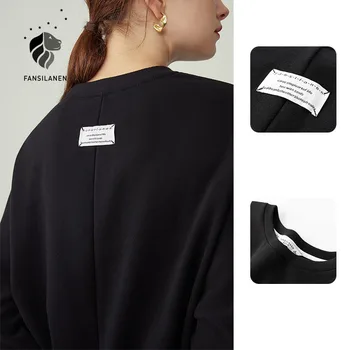 FANSILANEN Polka dot arc bandaj negru bluza Femei cu maneci lungi supradimensionat tricou Femeie din bumbac toamna iarna tricoul