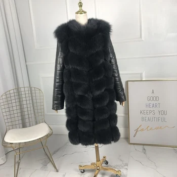 Iarnă Adevărată Haină De Blană De Vulpe Moda Cusătura În Jos Jacheta Femei Cu Maneci Lungi Cald Gros Palton Casual De Vânzare Fierbinte