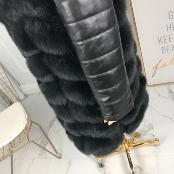 Iarnă Adevărată Haină De Blană De Vulpe Moda Cusătura În Jos Jacheta Femei Cu Maneci Lungi Cald Gros Palton Casual De Vânzare Fierbinte