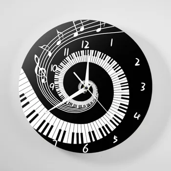 Noutatea Elegant în Alb și Negru clape de Pian Ceas Note Muzicale Muzică Tastatura Val de Perete Rotund Ceas Cadou Pentru un Iubitor de Muzică Pianist