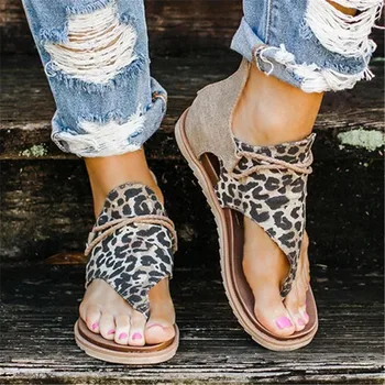 Rimocy Femei Leopard de Imprimare Sandale de Vara Plus Dimensiune Curea Cruce Plat cu Pantofi Femei Casual cu Fermoar Gladiator Sandalias Mujer