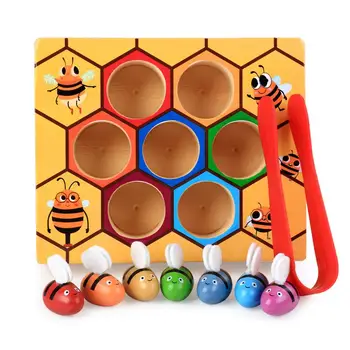 Hot De Lemn Înclinat Educatinal Jucarii Copii Montessori Educația Timpurie Stup Joc Copilărie Culoare Cognitive Clip Mic De Albine Jucărie