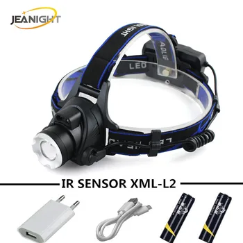 Senzor LED-uri Lampă de Cap IR XML L2 USB Far Lanterna Far Reîncărcabilă 18650 Faruri, Lanterne