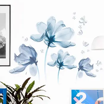 Floare albastră Perete Amovibil Autocolante 3D de Cerneală Acuarelă Arta de Perete Decalcomanii de Arta Murala pentru Camera de zi de Decorare Dormitor Decor Acasă