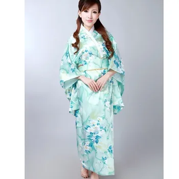 Moda Albastru Femeile Japoneze de Matase Satin Kimono Yukata Seara Rochie de Flori O Mărime Transport Gratuit H0047