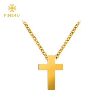 2018 Noi FINE4U N029 Crucea Pandantiv Colier Pentru Femei 316L din Oțel Inoxidabil Lanț Crucifix Coliere Bijuterii Farmec