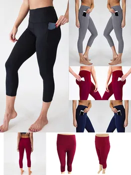 SAGACE Pantaloni de Yoga de Fitness Jambiere Rulează Pantaloni Femei Culoare Solidă Buzunar Cusut Piesa Pantaloni Trunchiate Pantaloni de Yoga